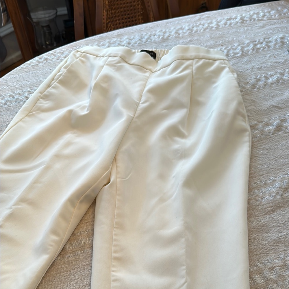 Ann Taylor Cream Dress Pants with Textured Fabric and ankle length